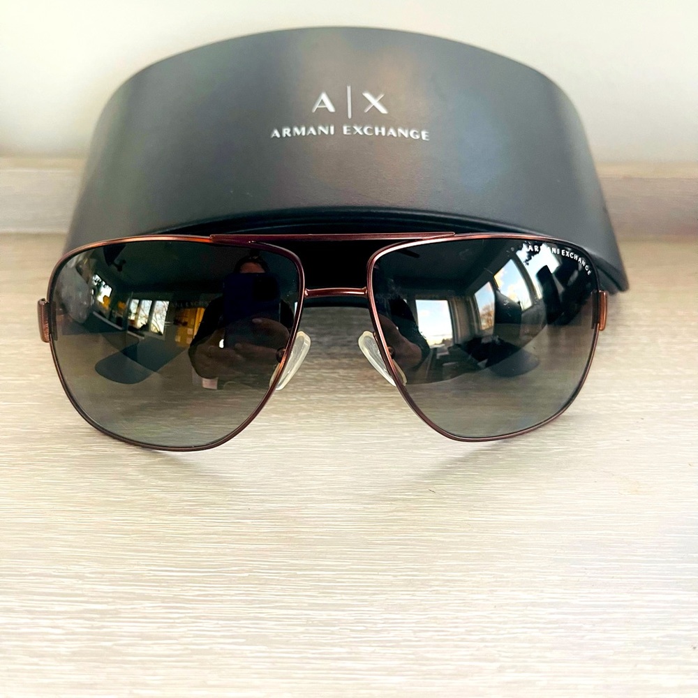 Armani Exchange AX 2012S Dark Brown Metal Aviator Sunglasses. Size 62